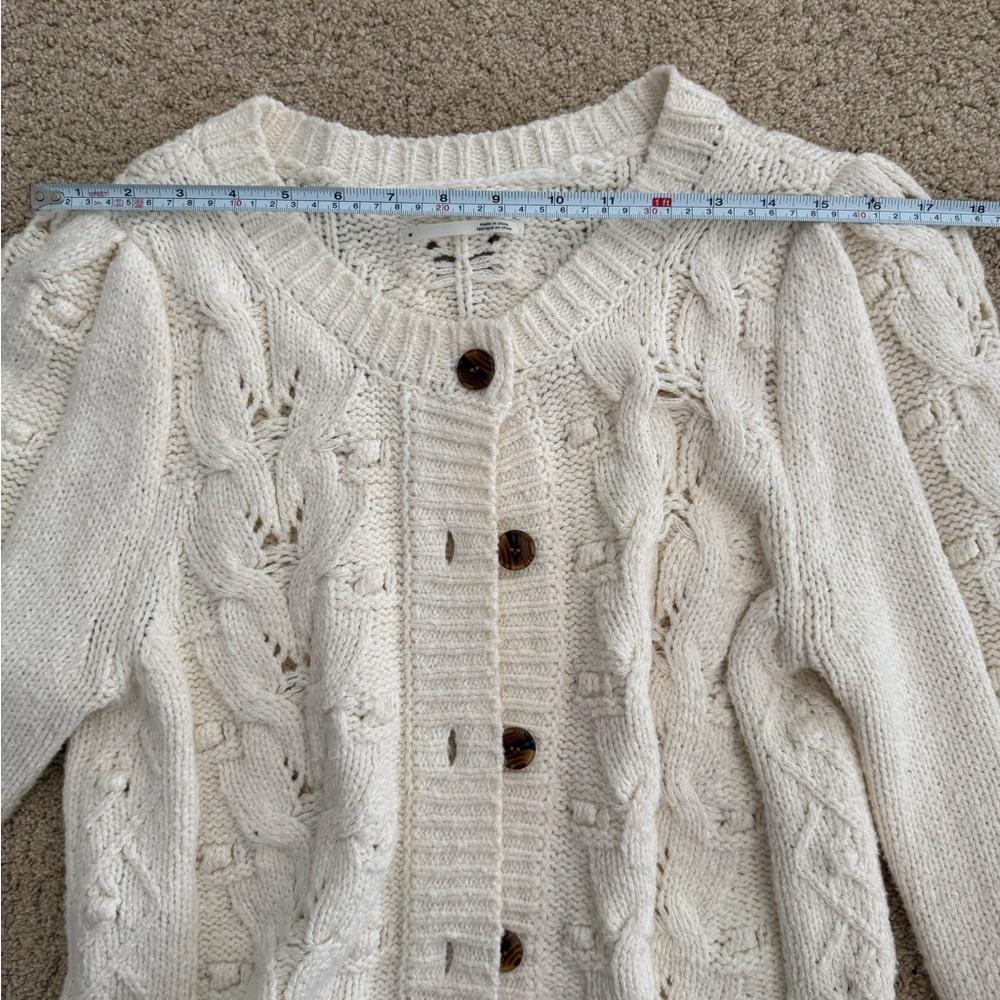 Anthropologie Cream Cable Knit Button-Front Women's Sweater Cardigan - Picture 7 of 9